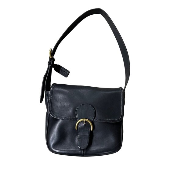 Vintage Coach Shoulder Bag 1997 4164 Bedford Flap Black Leather Brass Buckle 90s - Picture 3 of 17